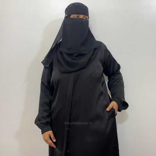 Black Front-Open Naqab with Side Pockets