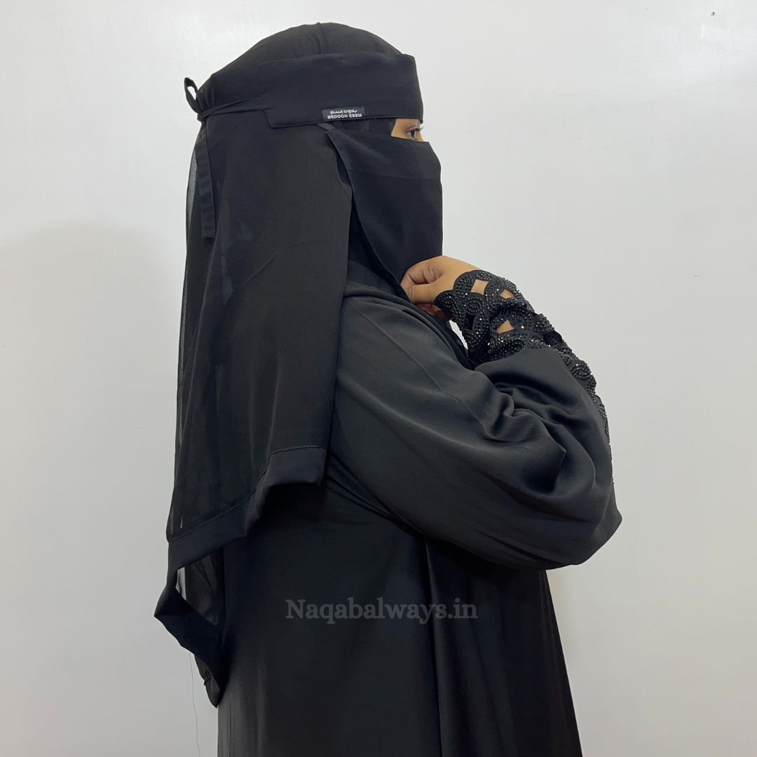 Black Stonework Abaya With Gown Style