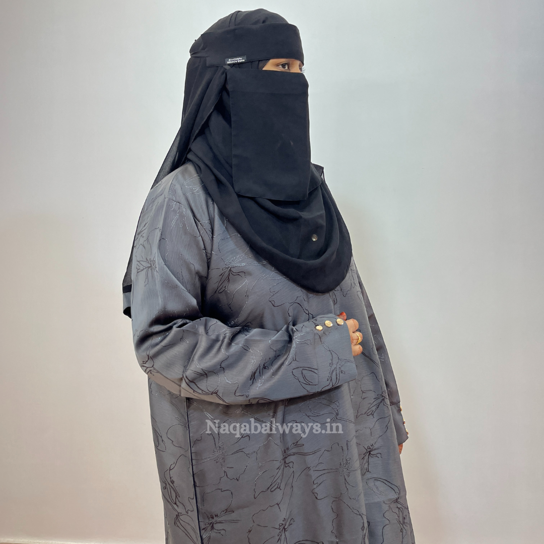 Front-Open Digital Print Abaya with Matching Hijab