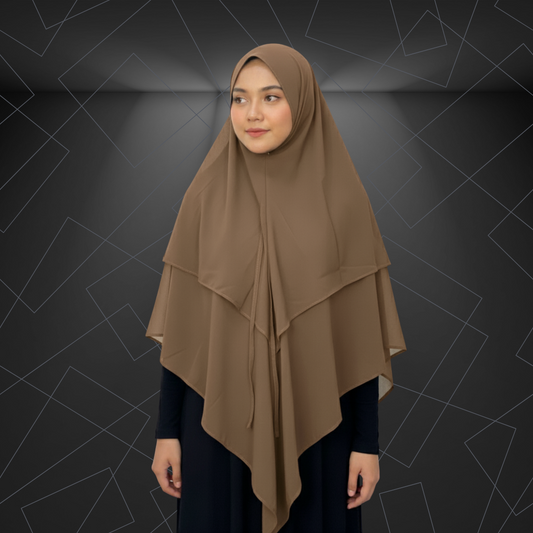 Premium Layered Khimar – Coffee Brown | Modest & Elegant Muslimah Hijab