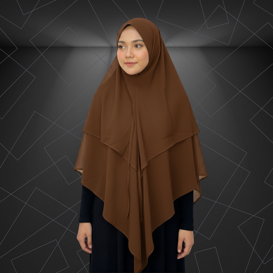 Premium Layered Khimar – Chocolate Brown | Elegant Muslimah Hijab