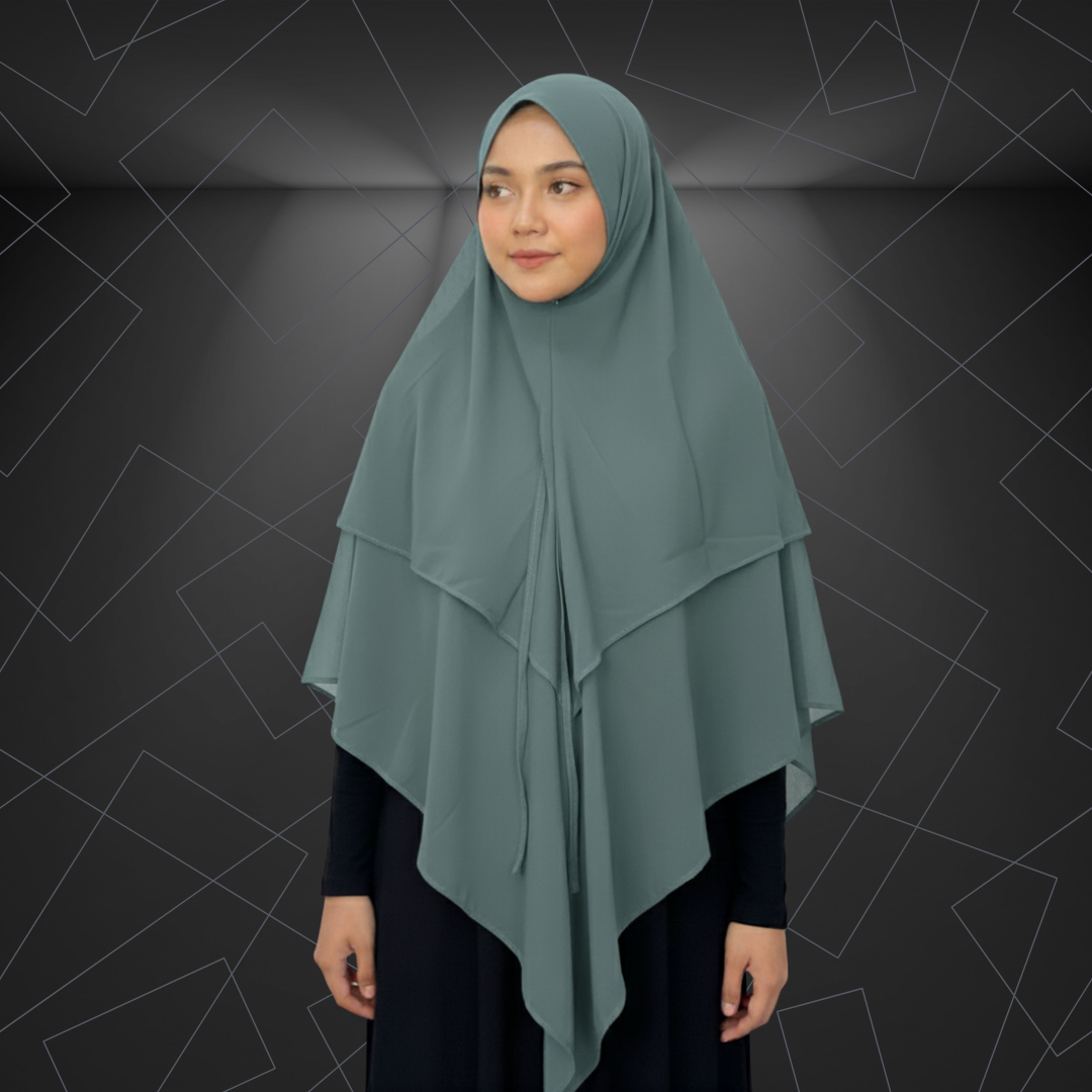 Premium Layered Khimar – Sage Green | Modest & Elegant Muslimah Hijab
