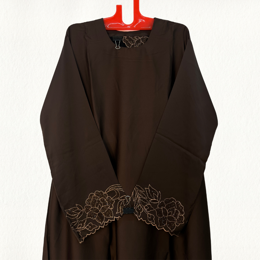 Elegant Abaya with Floral Sleeve Stone Work
