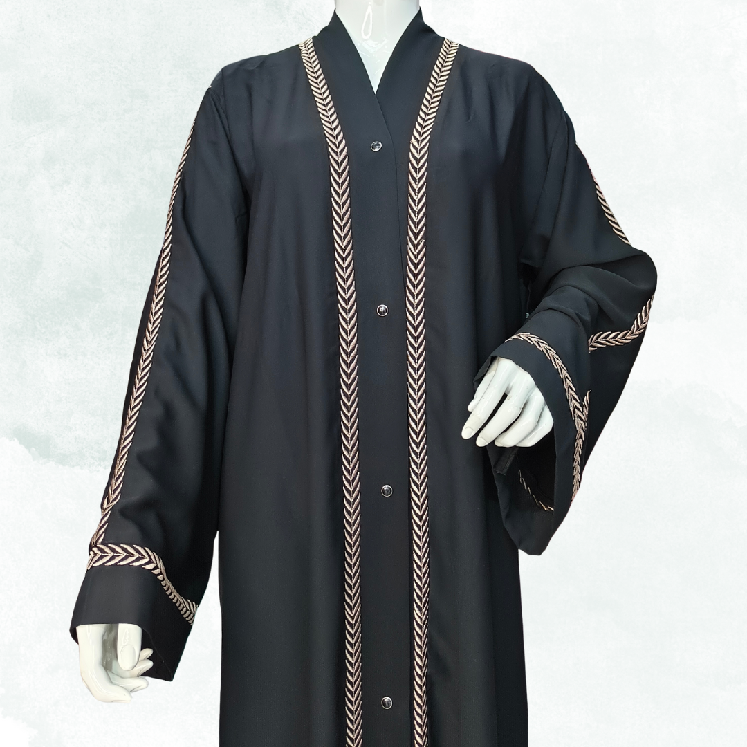 Striped Mulberry Abaya with Embroidered Detailing – Free Size Elegant Modest Wear | Naqab Always