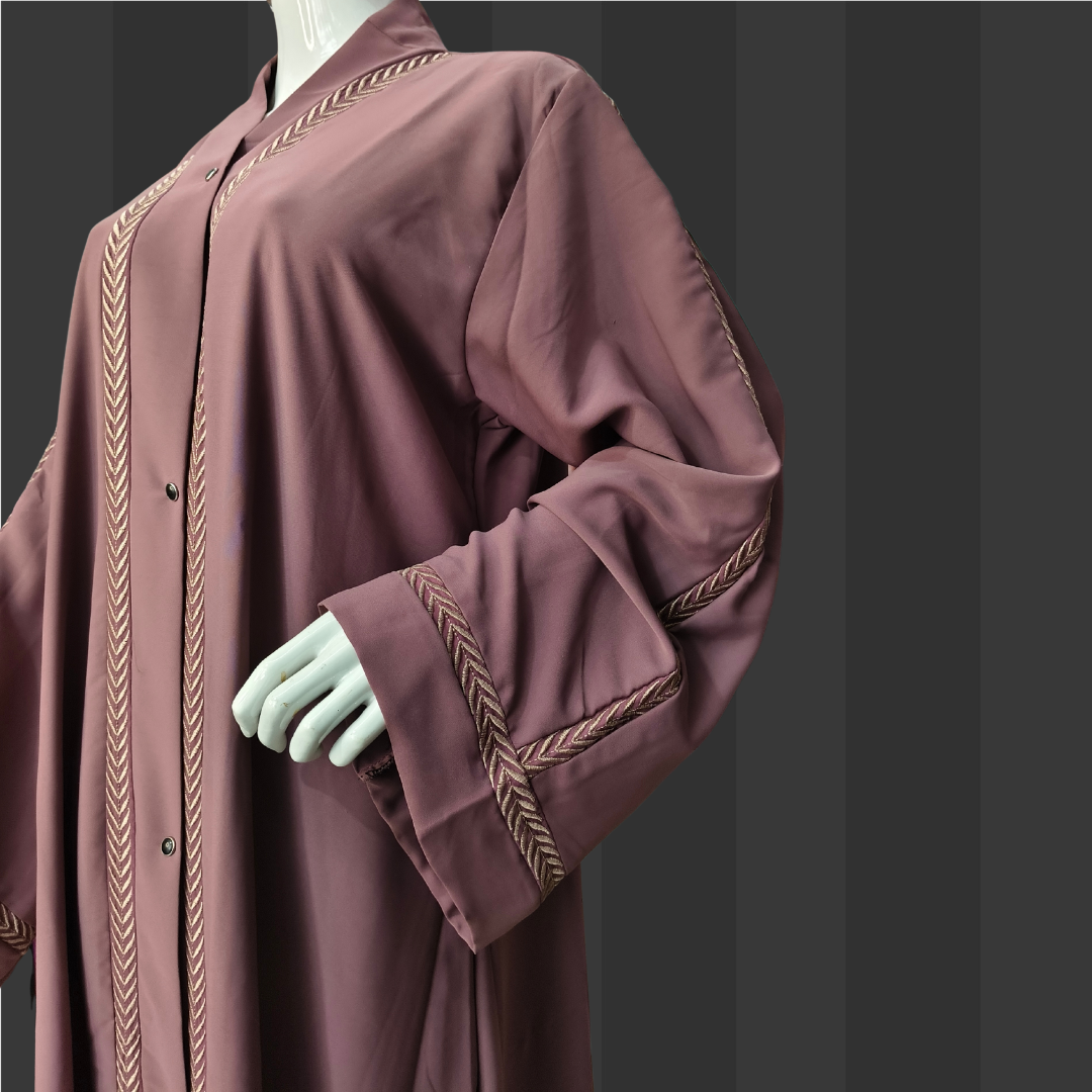 Striped Mulberry Abaya with Embroidered Detailing – Free Size Elegant Modest Wear | Naqab Always