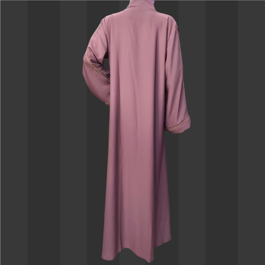 Striped Mulberry Abaya with Embroidered Detailing – Free Size Elegant Modest Wear | Naqab Always