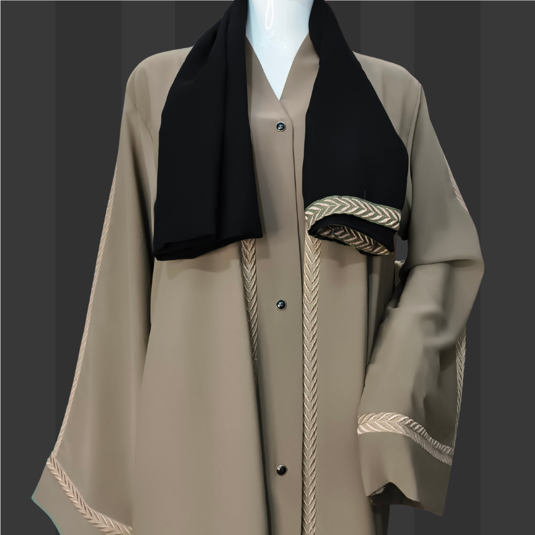 Striped Mulberry Abaya with Embroidered Detailing – Free Size Elegant Modest Wear | Naqab Always