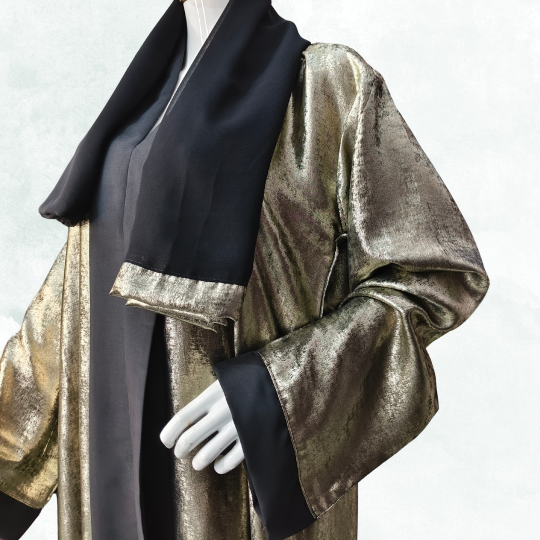 Luxury Metallic Gold Abaya – Free Size Glam Evening Wear | Naqab Always