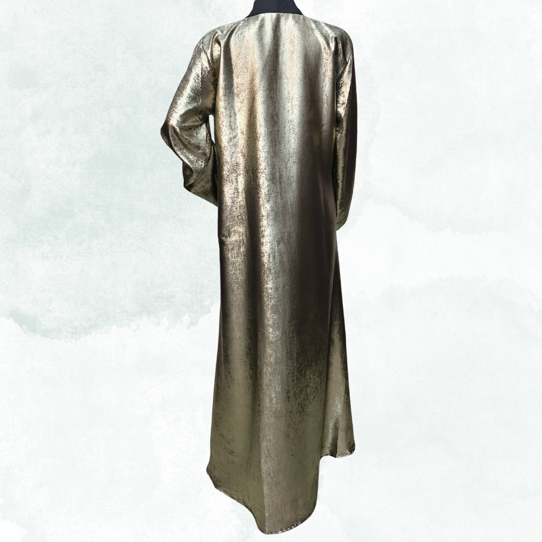 Luxury Metallic Gold Abaya – Free Size Glam Evening Wear | Naqab Always