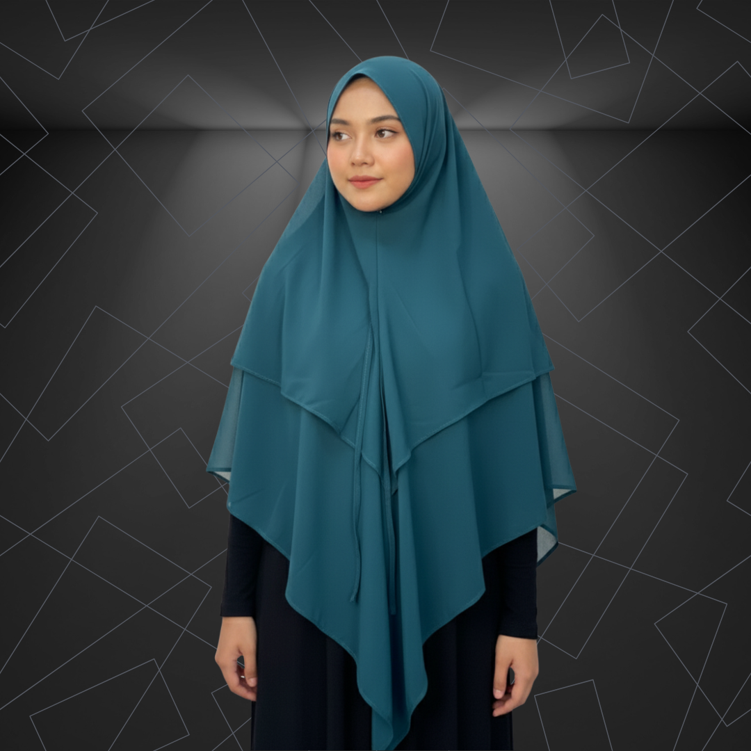 Premium Layered Khimar – Rama Blue | Elegant Muslimah Hijab