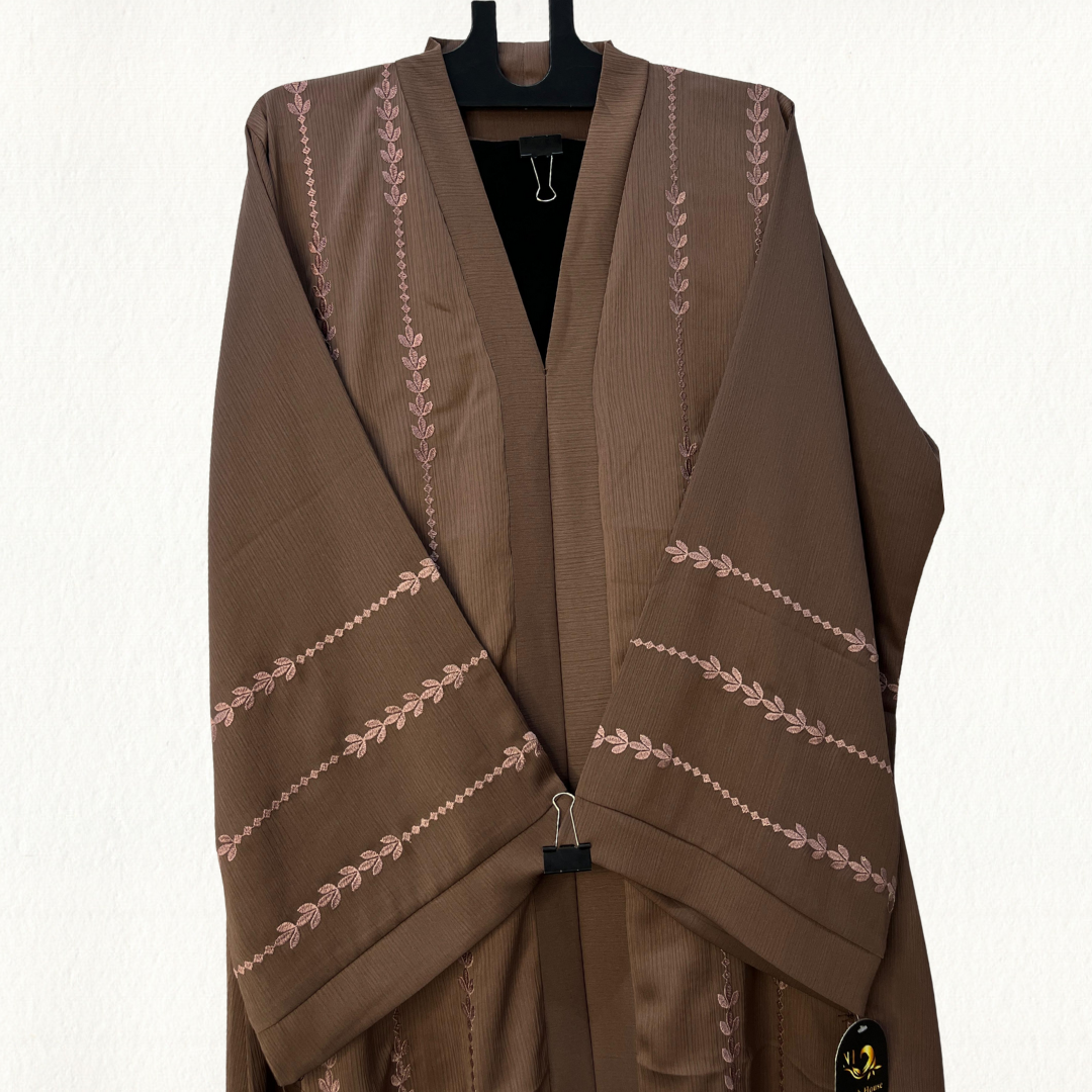 Elegant Mauve Embroidered Open Abaya