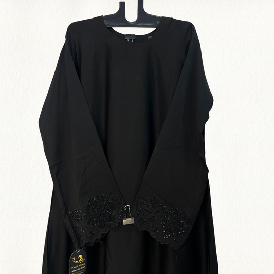 Elegant Abaya with Floral Sleeve Stone Work