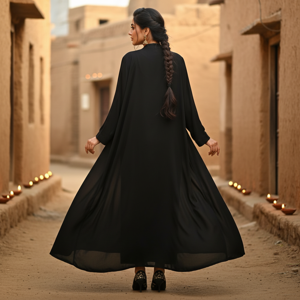 Premium Royal Black Naqab with Golden Grace – Free Size Elegant Face Veil | Naqab Always
