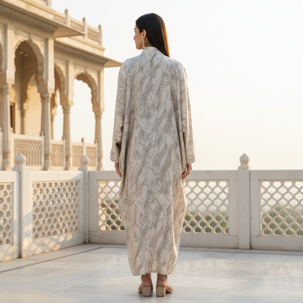 Premium Golden Marble Elegance Abaya – Free Size Satin Blend Evening Wear | Naqab Always