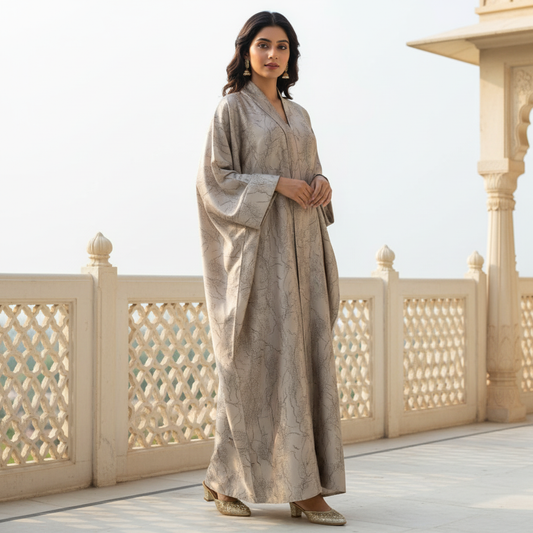 Premium Golden Marble Elegance Abaya – Free Size Satin Blend Evening Wear | Naqab Always