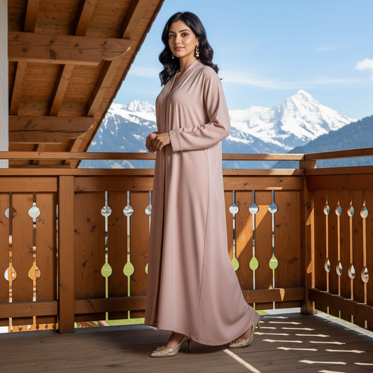 Blush Pink Elegant Abaya with Subtle Lace Detailing – Free Size Modest Wear | Naqab Always