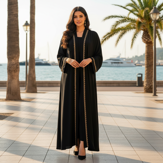 Premium Black Naqab with Straight Embroidery – Free Size Elegant Face Veil | Naqab Always