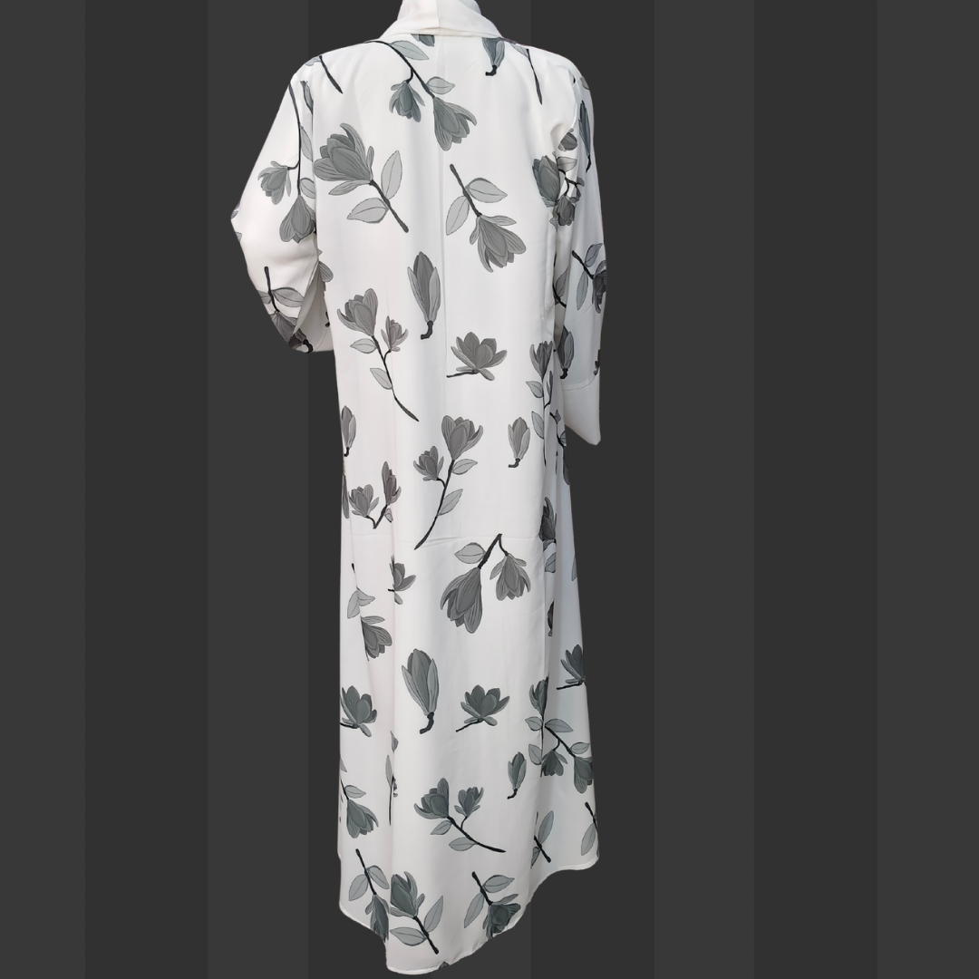 White Floral Elegance Free Size Naqab/Abaya – Lightweight Floral Print | Naqab Always
