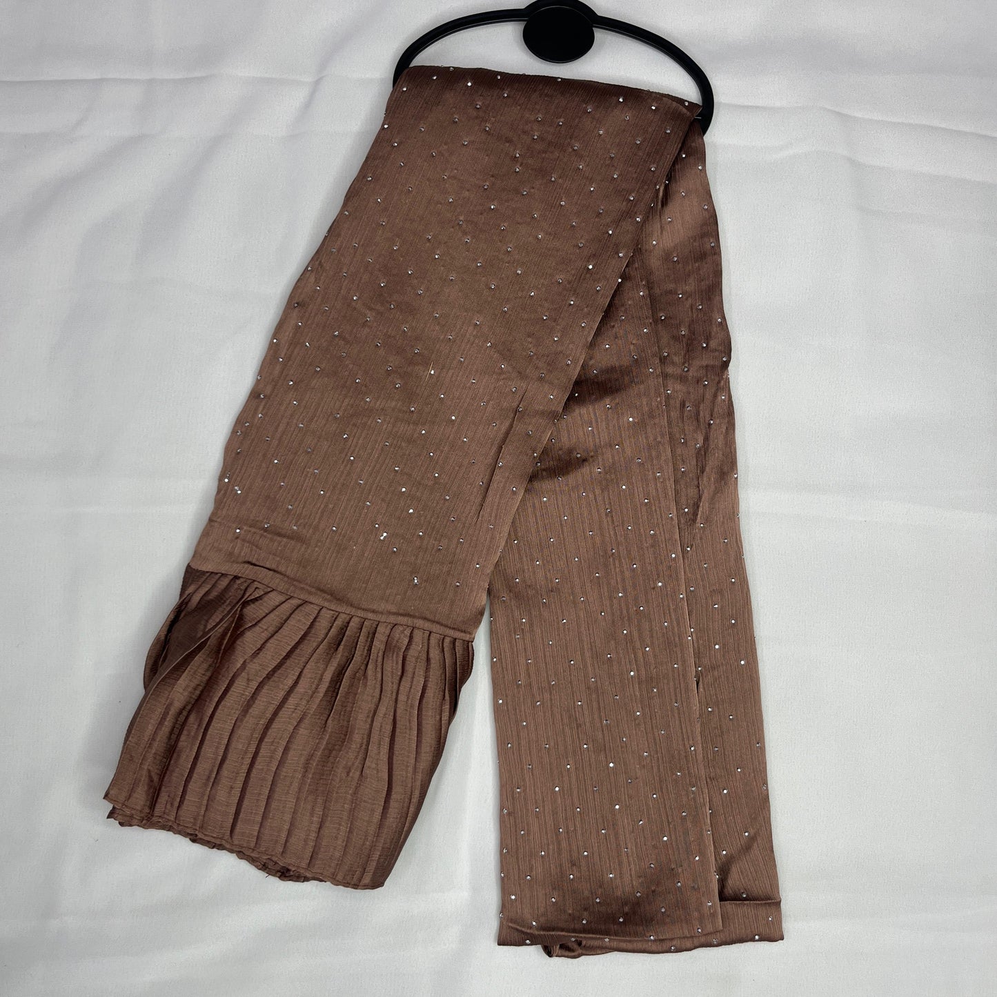 Golden Pleated Stone Hijab – Graceful Look with Elegant Detailing