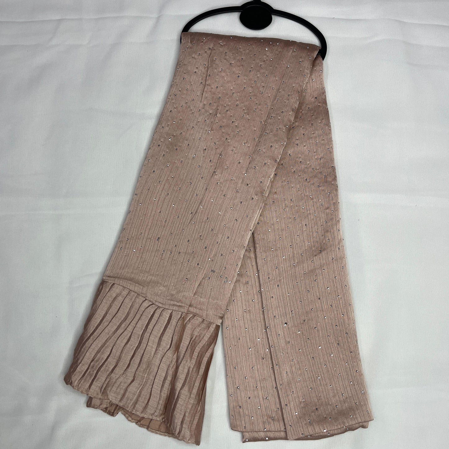 Golden Pleated Stone Hijab – Graceful Look with Elegant Detailing