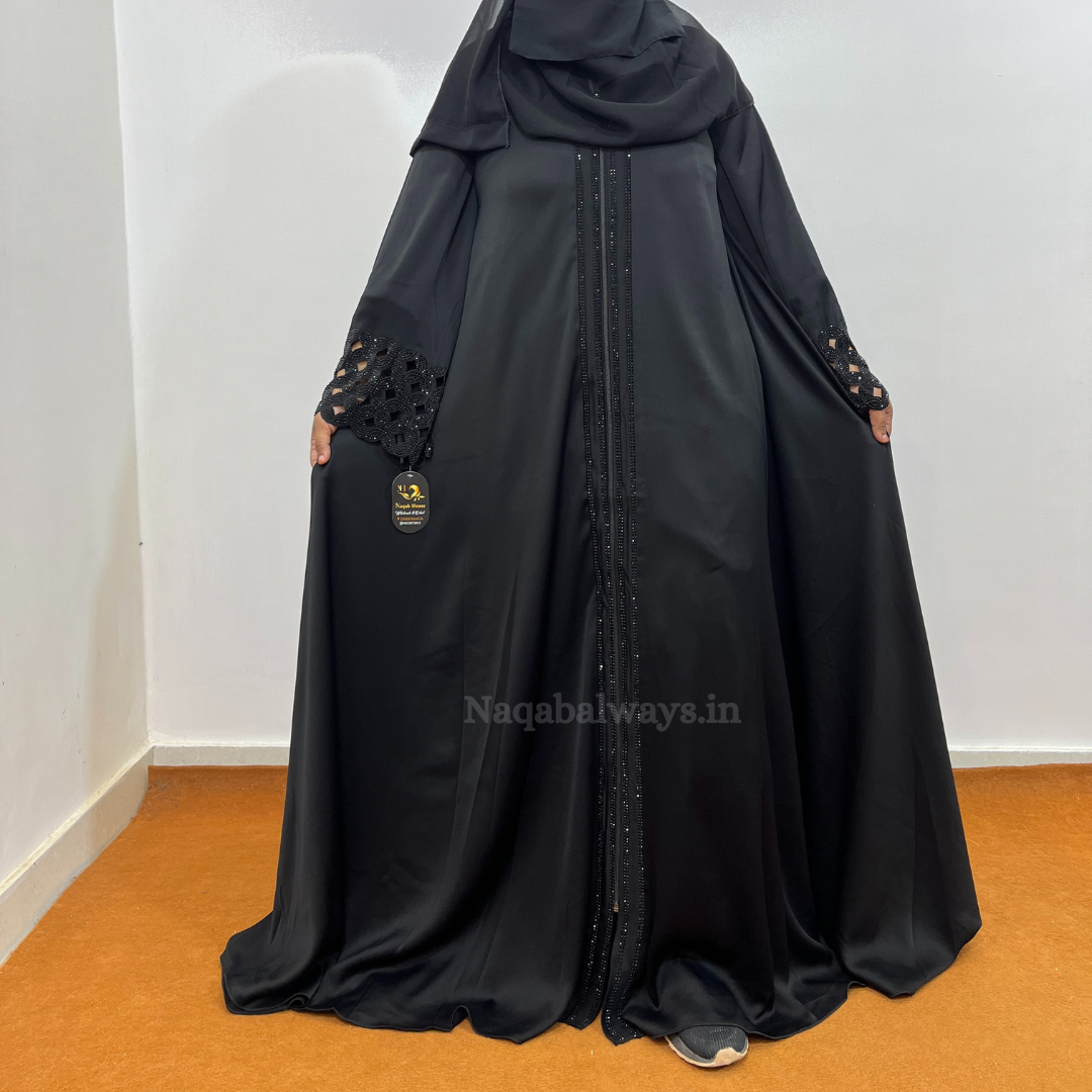 Black Stonework Abaya With Gown Style