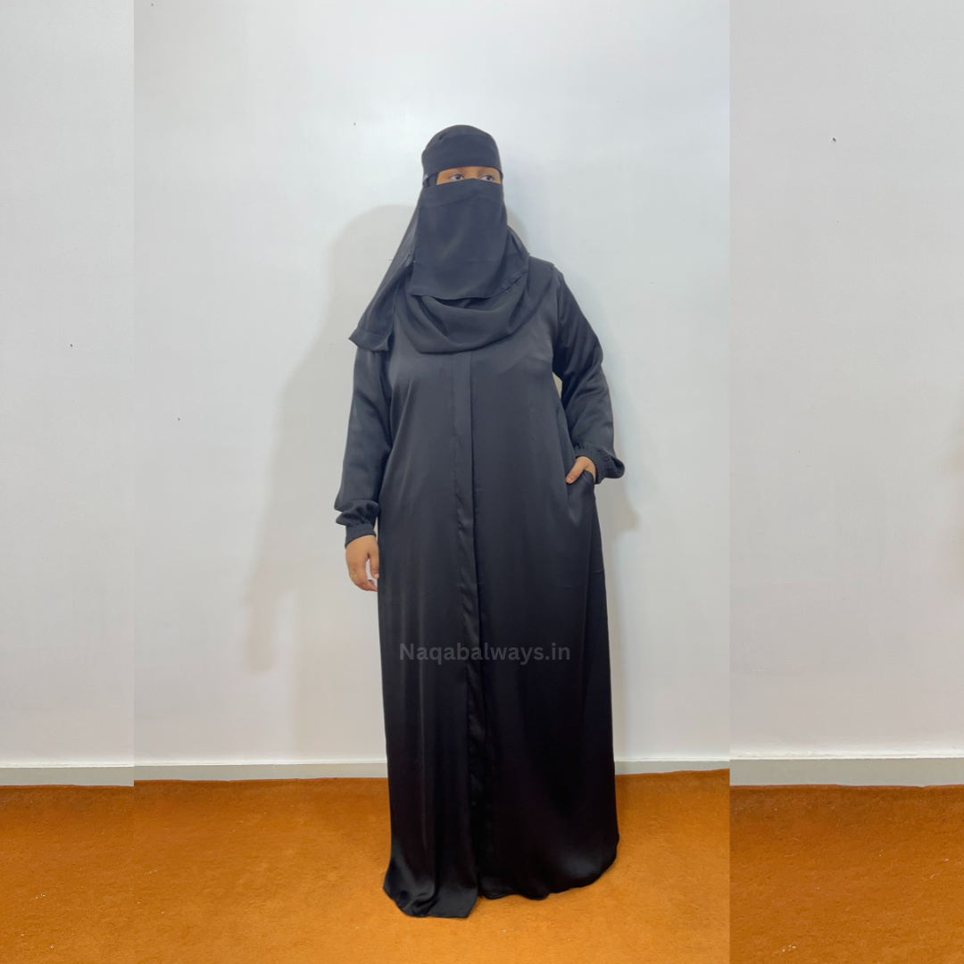 Black Front-Open Naqab with Side Pockets