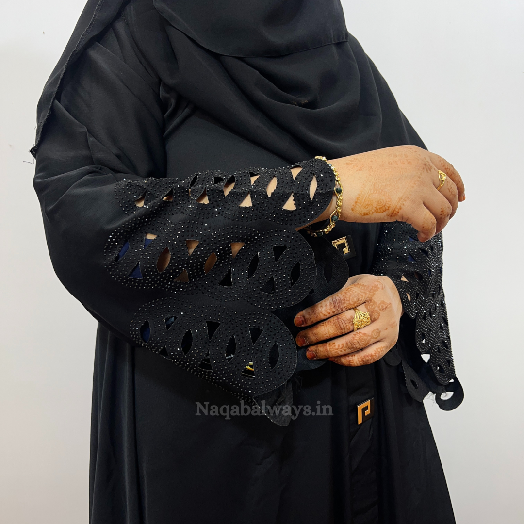 Front Open Naqab with Premium Laser Cut Handwork – Black