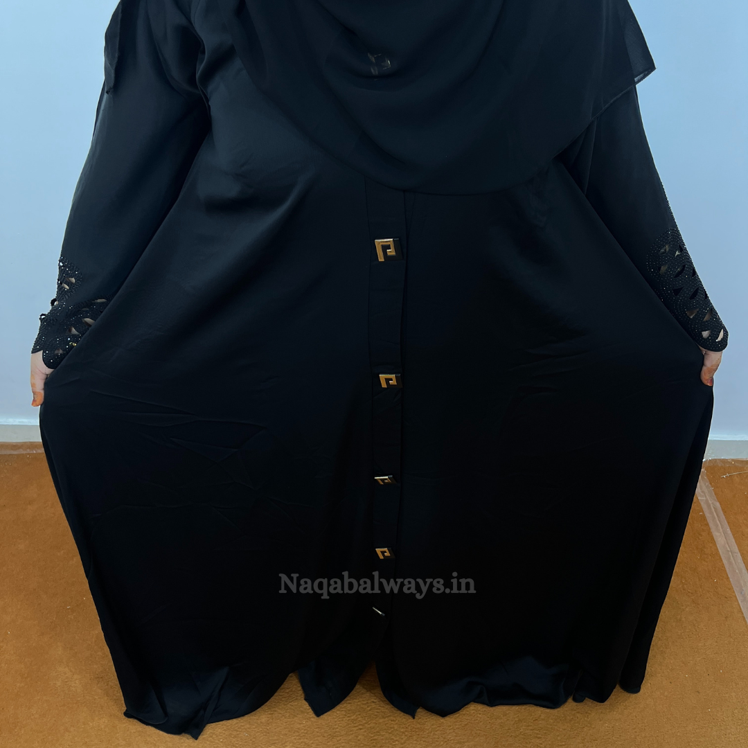 Front Open Naqab with Premium Laser Cut Handwork – Black
