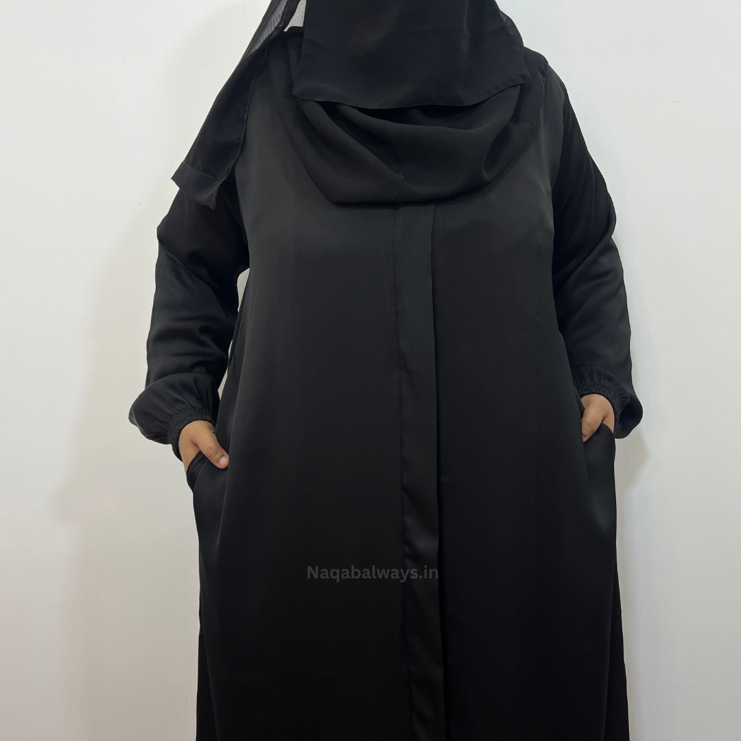 Black Front-Open Naqab with Side Pockets