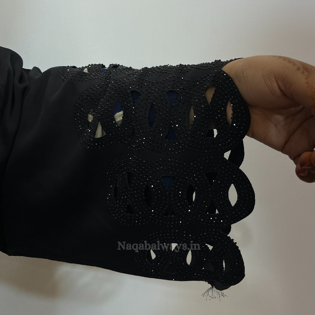 Front Open Naqab with Premium Laser Cut Handwork – Black