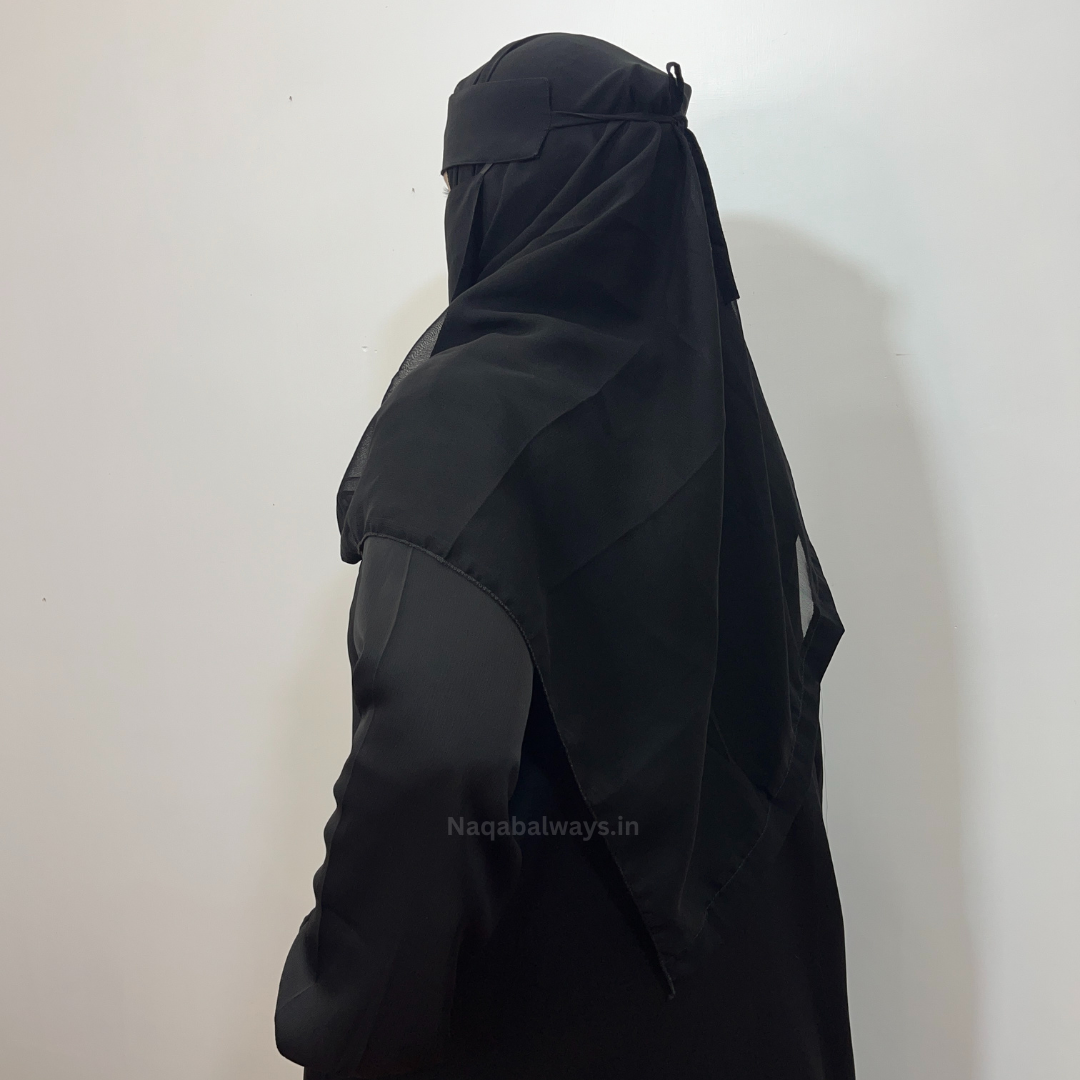 Black Front-Open Naqab with Side Pockets