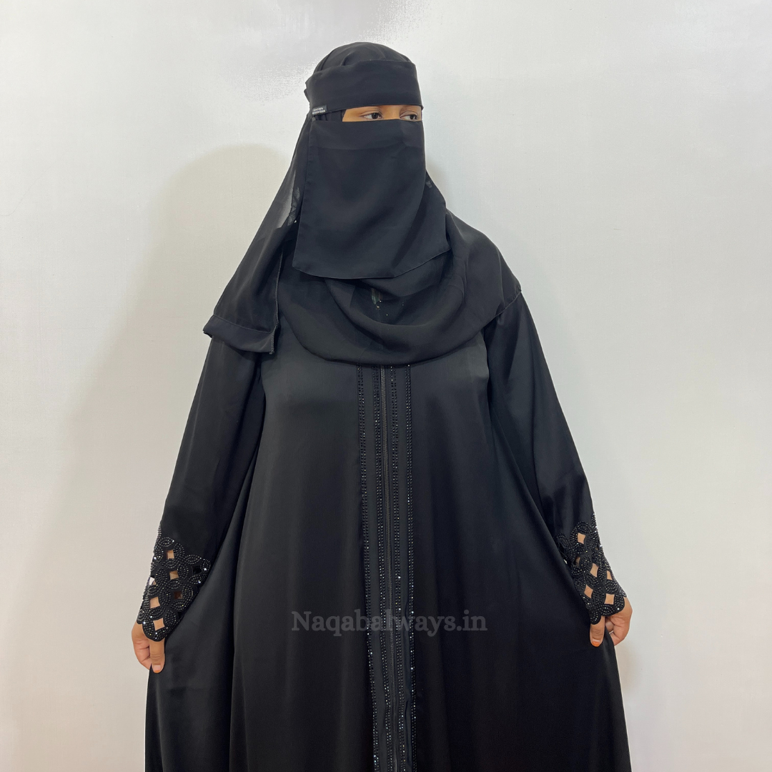 Black Stonework Abaya With Gown Style
