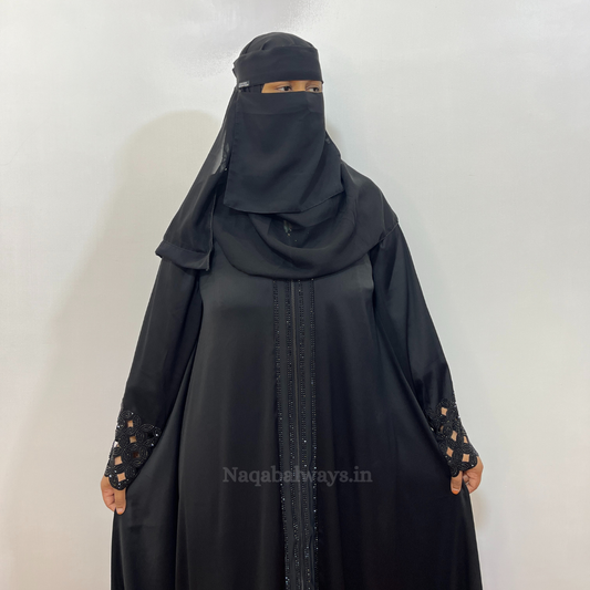 Black Stonework Abaya With Gown Style