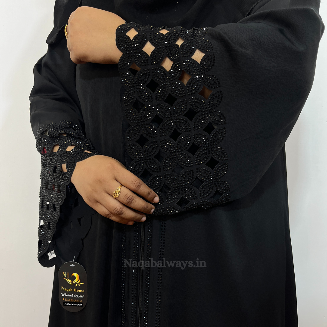 Black Stonework Abaya With Gown Style