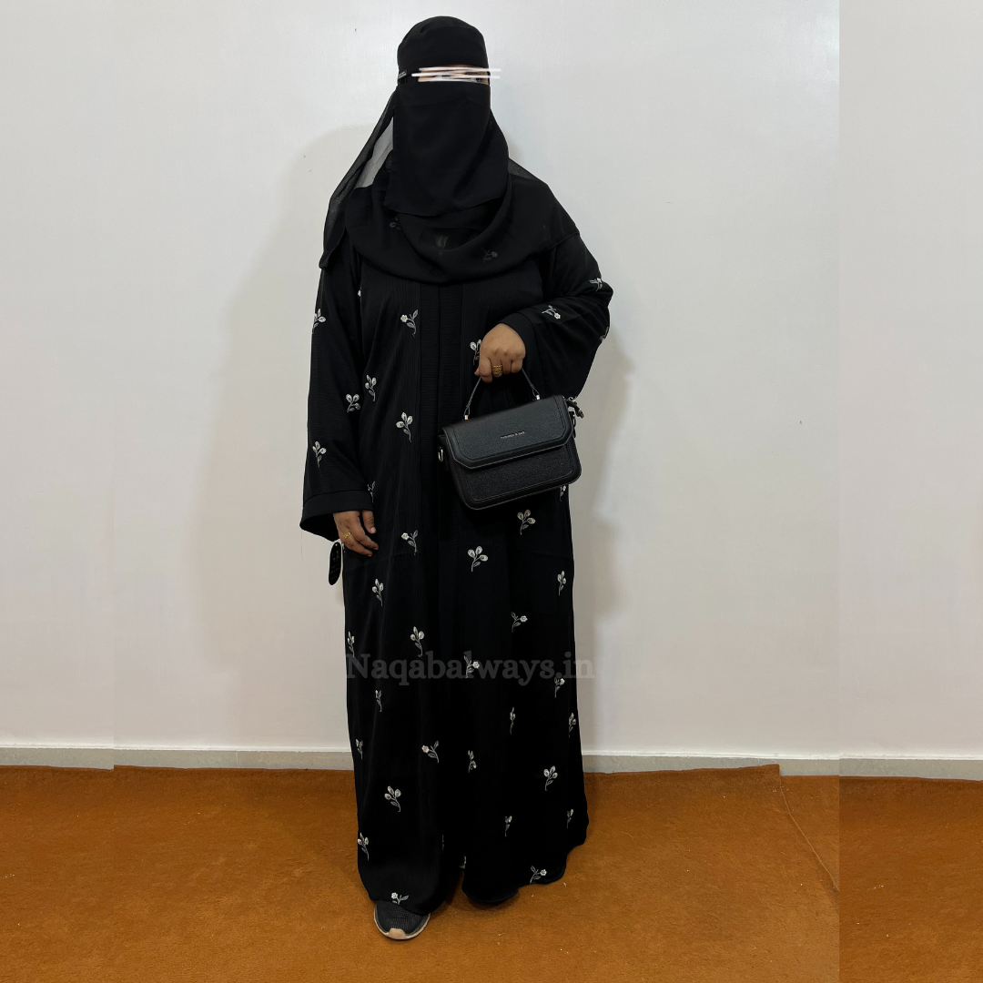 Black Flower Embroidery Abaya