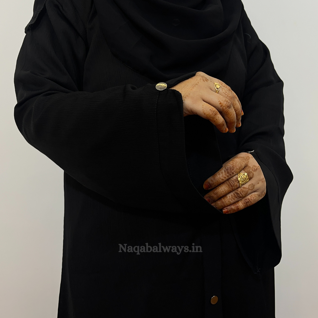 Front Open Naqab with Golden Buttons – Premium Black