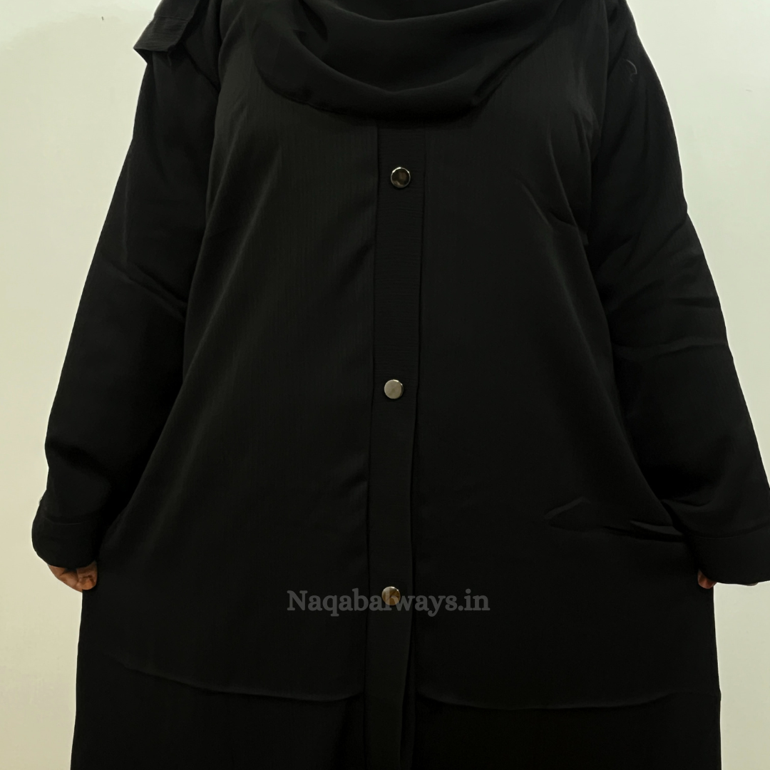 Front Open Naqab with Golden Buttons – Premium Black