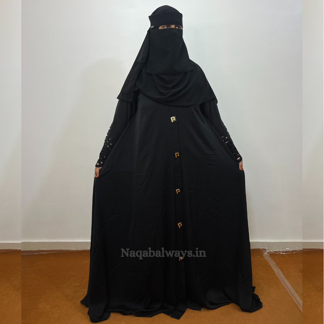 Front Open Naqab with Premium Laser Cut Handwork – Black