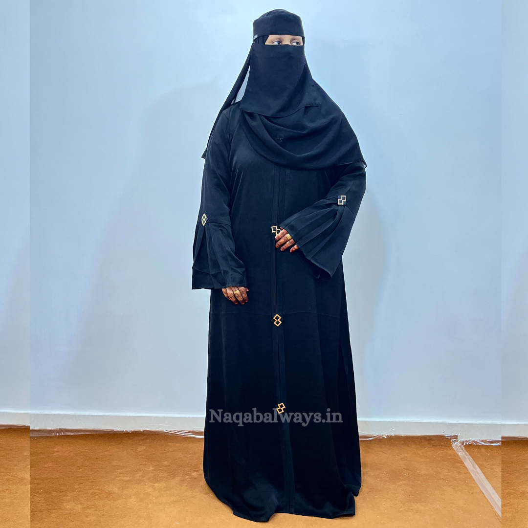 Elegant Closed-Front Abaya with Premium Sleeve Embellishments