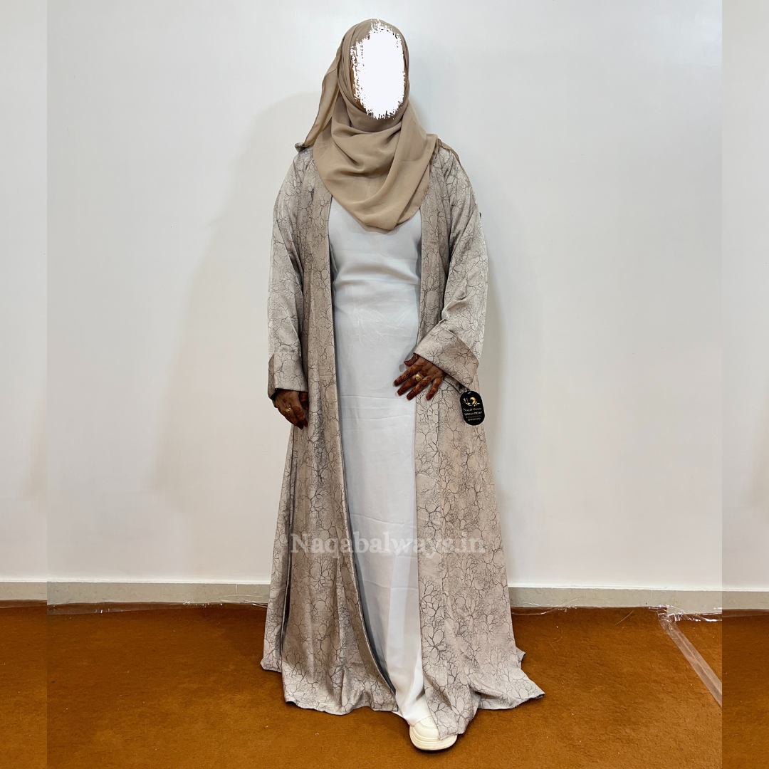 Two-Piece Abaya with Printed Outer & White Sleeveless Slip