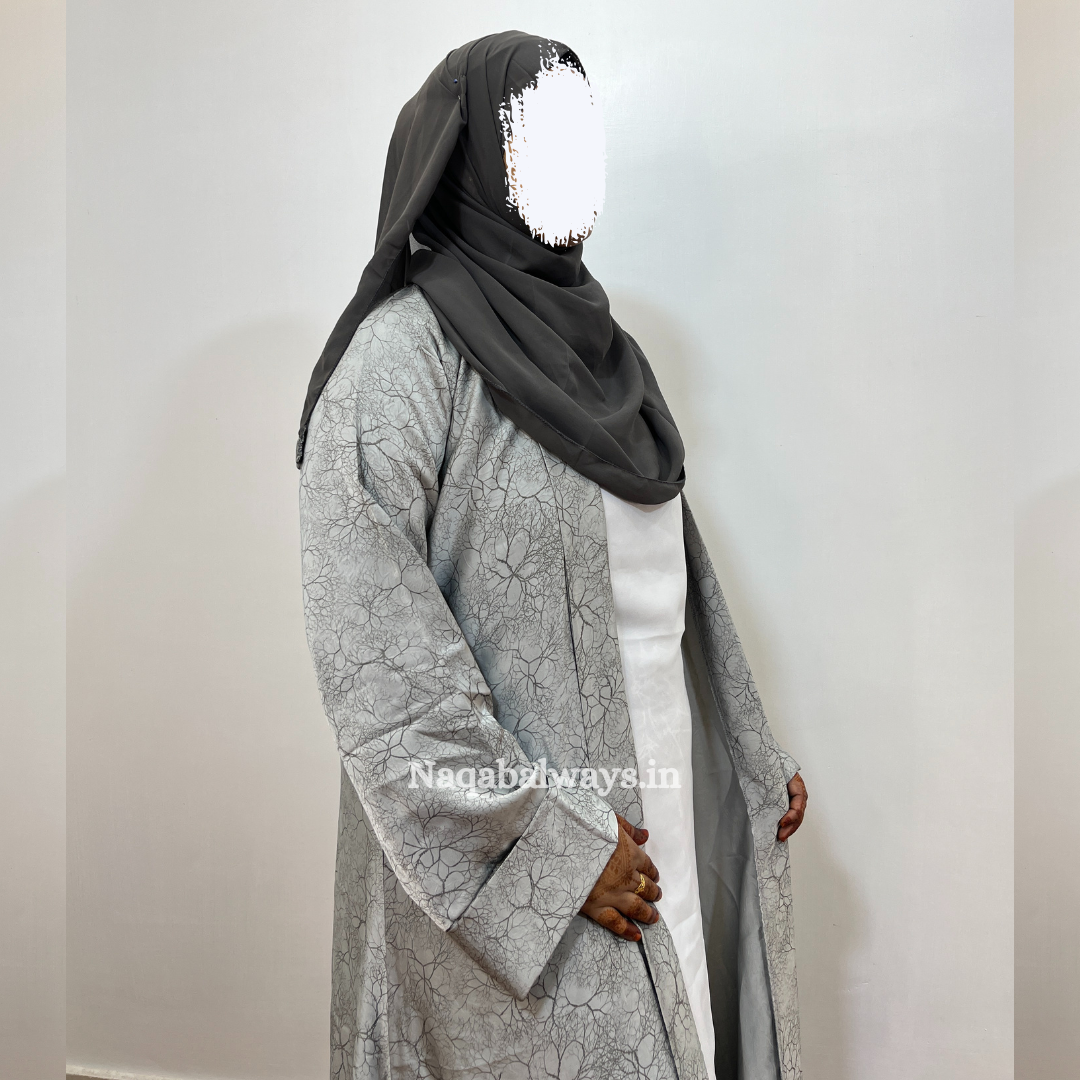 Two-Piece Abaya with Printed Outer & White Sleeveless Slip
