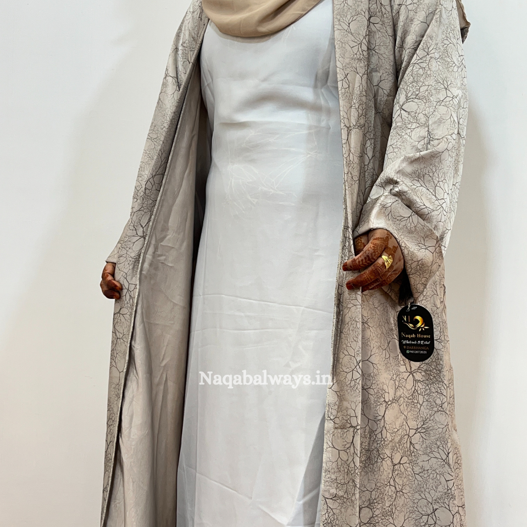 Two-Piece Abaya with Printed Outer & White Sleeveless Slip