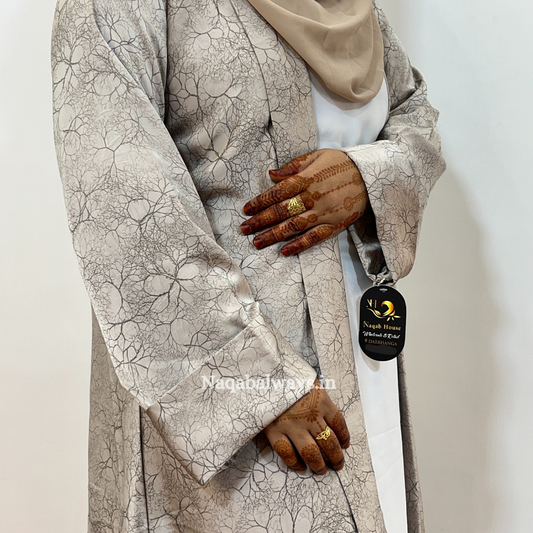 Two-Piece Abaya with Printed Outer & White Sleeveless Slip