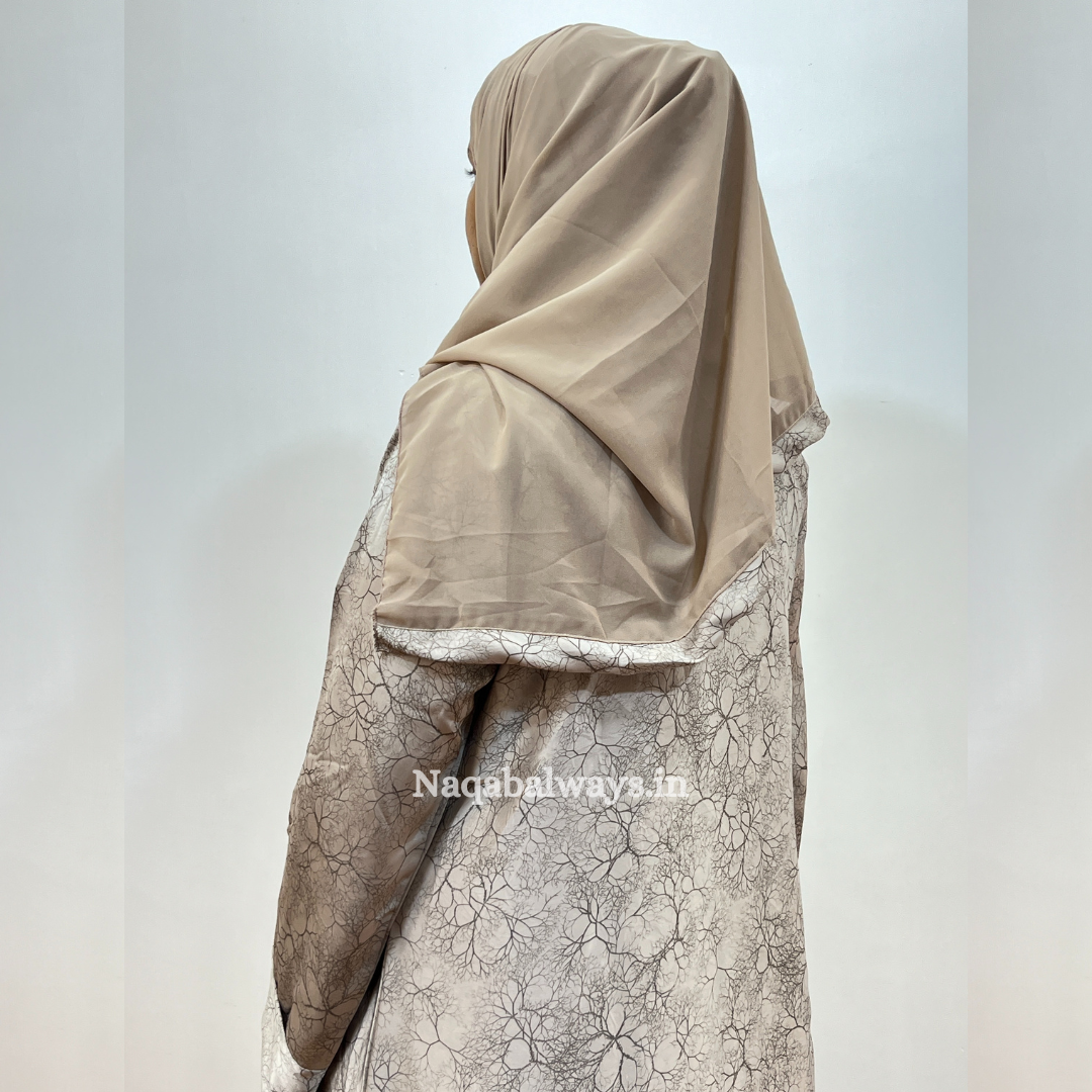 Two-Piece Abaya with Printed Outer & White Sleeveless Slip