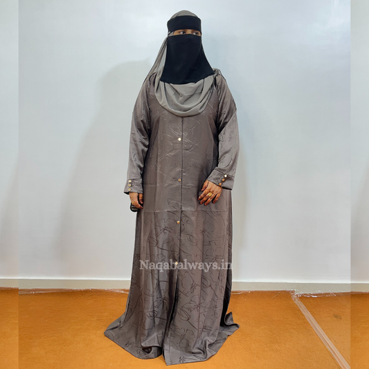 Front-Open Digital Print Abaya with Matching Hijab