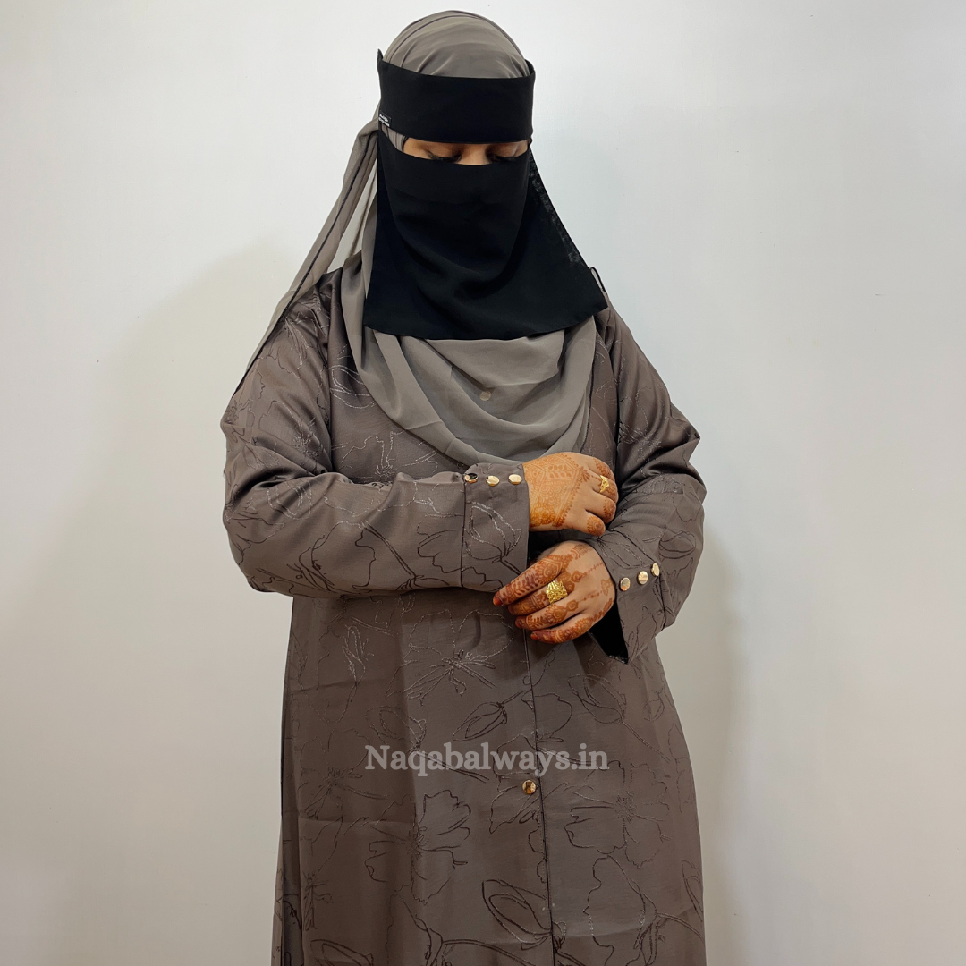 Front-Open Digital Print Abaya with Matching Hijab