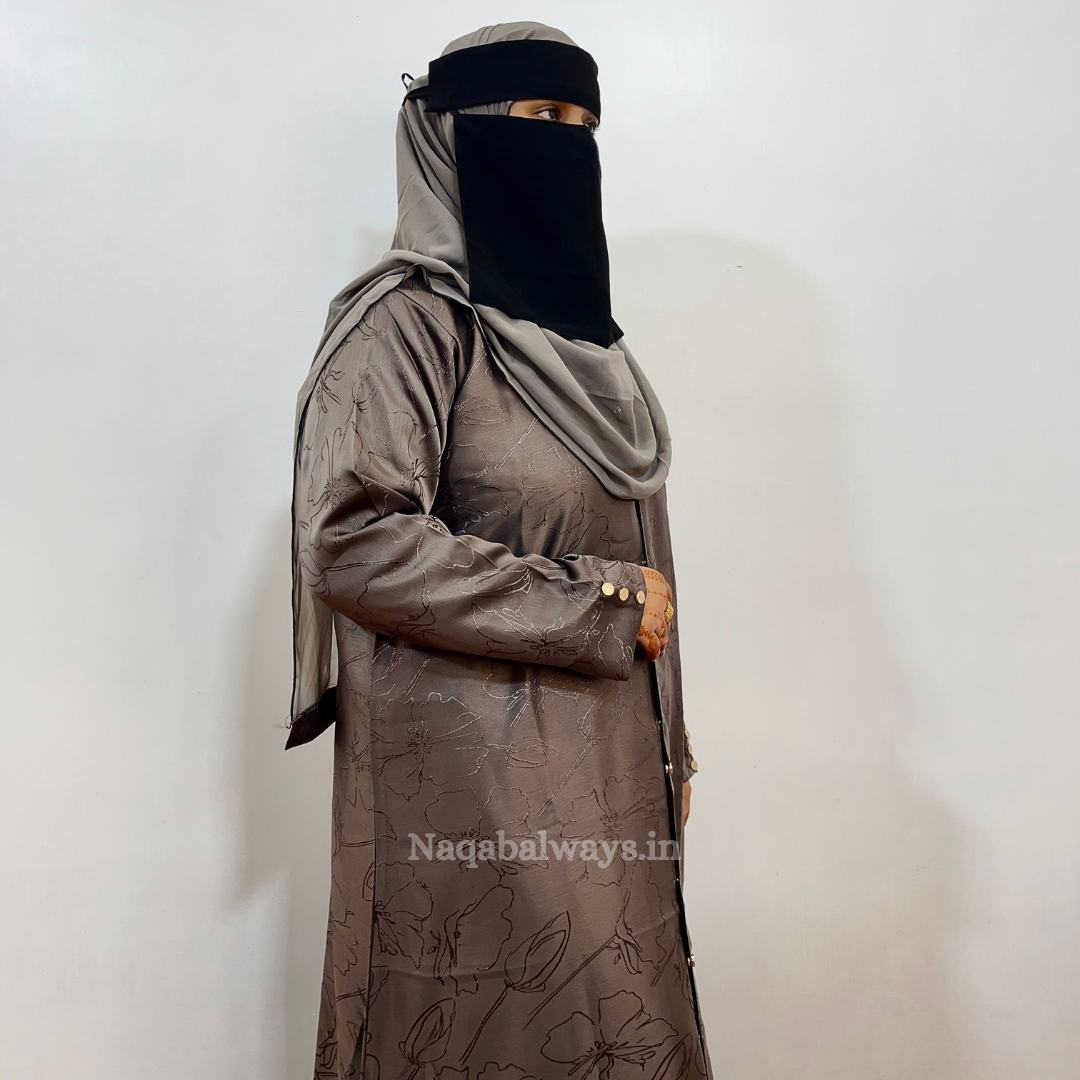 Front-Open Digital Print Abaya with Matching Hijab