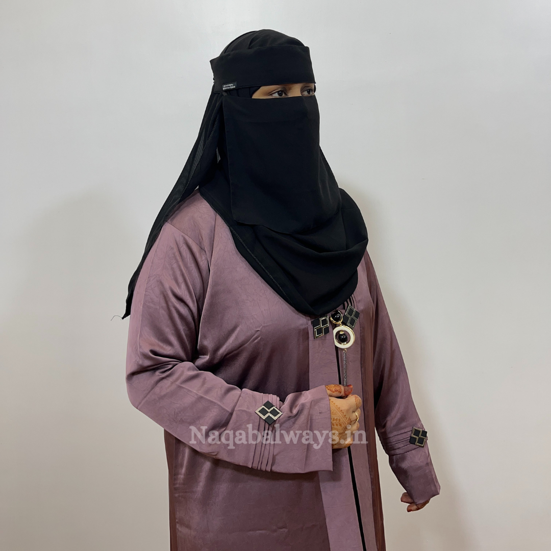 Front-Open Abaya with Attached Inner Layer – Premium Black Design