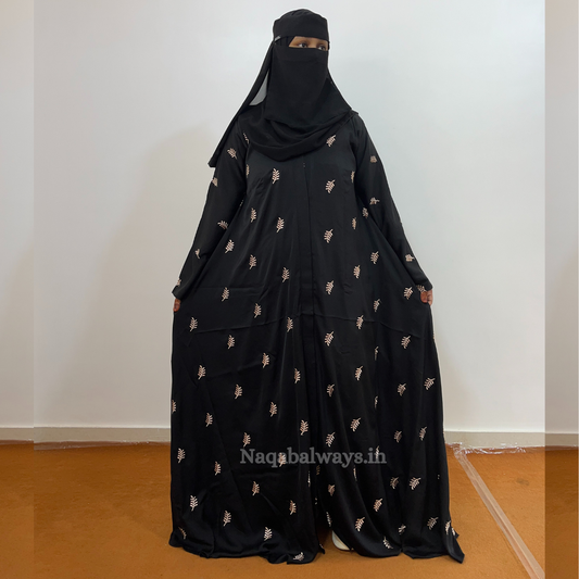 Leaf-Embroidery Gown-Style Abaya – Elegant Black Design