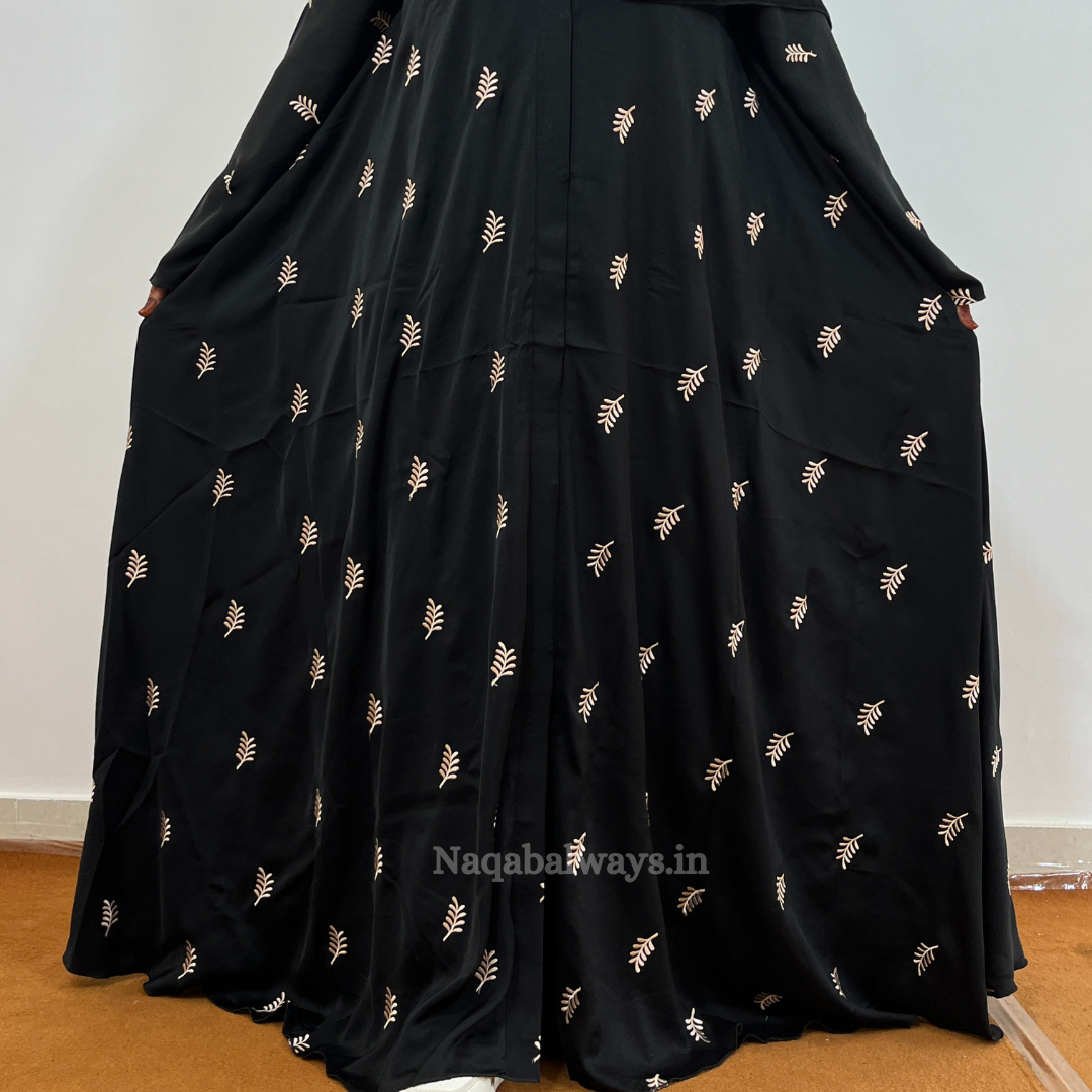 Leaf-Embroidery Gown-Style Abaya – Elegant Black Design